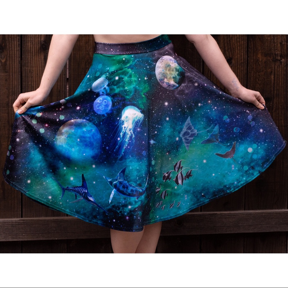 LikeNew BlackMilk Galactic Ocean Velvet Midi Skirt